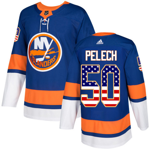 Adidas Islanders #50 Adam Pelech Royal Blue Home Authentic USA Flag Stitched NHL Jersey - Click Image to Close